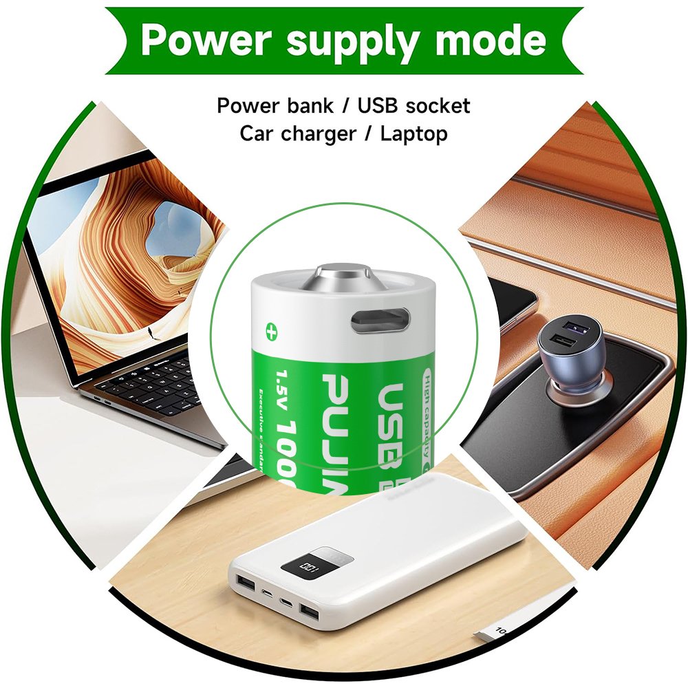 PUJIMAX Hot Selling D Type Gas Stove Flashlight Batteries 1.5V 10000mWh USB D Rechargeable Lithium Ion Batteries
