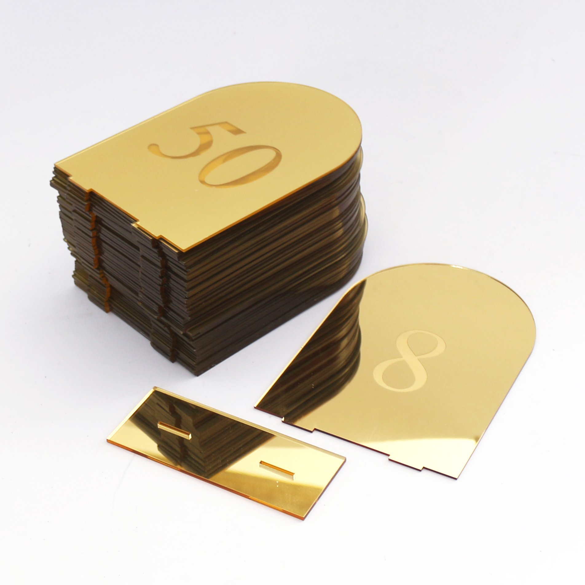 Gold Mirror Arch Acrylic Table Numbers Engraved Writing Wedding Decor With Base