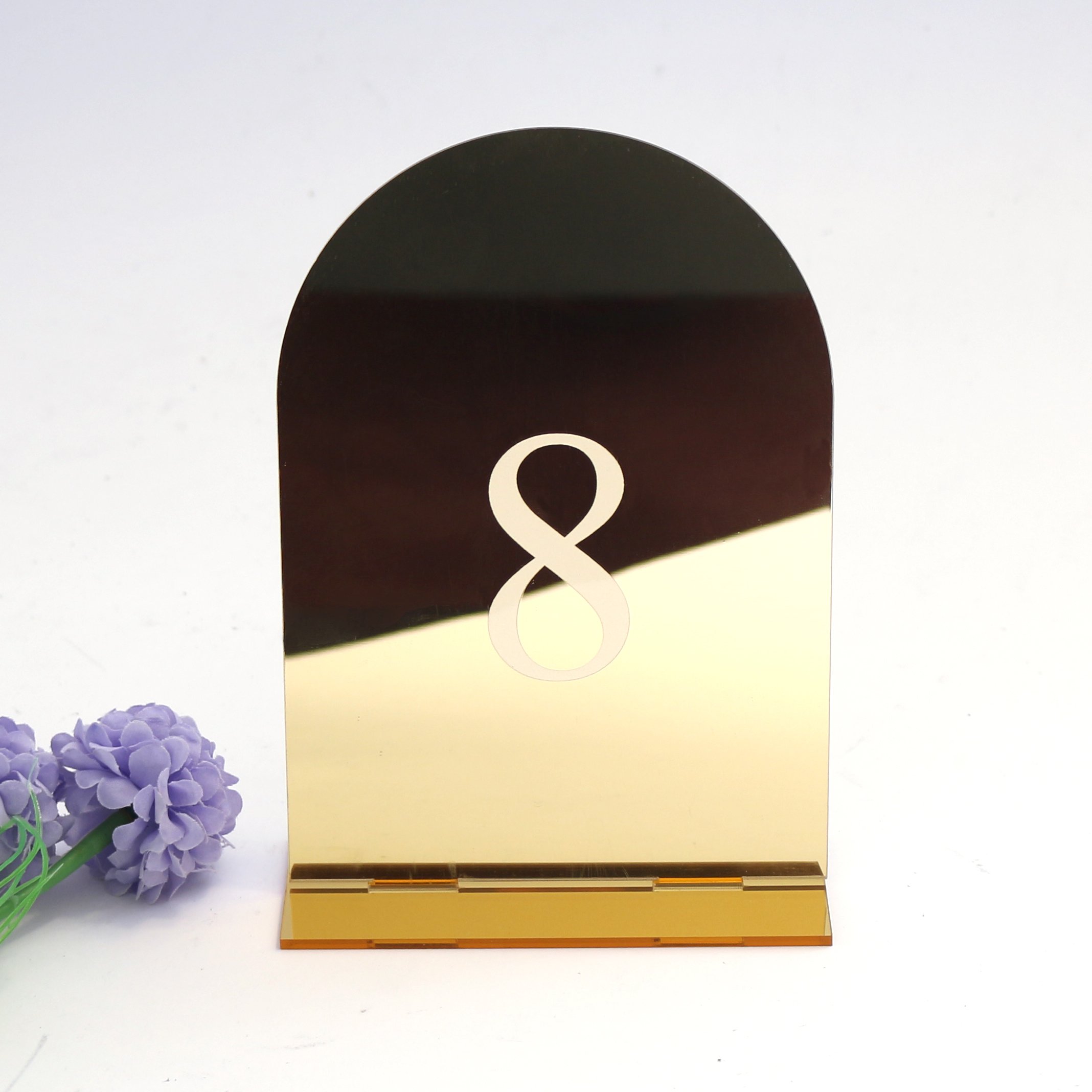 Gold Mirror Arch Acrylic Table Numbers Engraved Writing Wedding Decor With Base