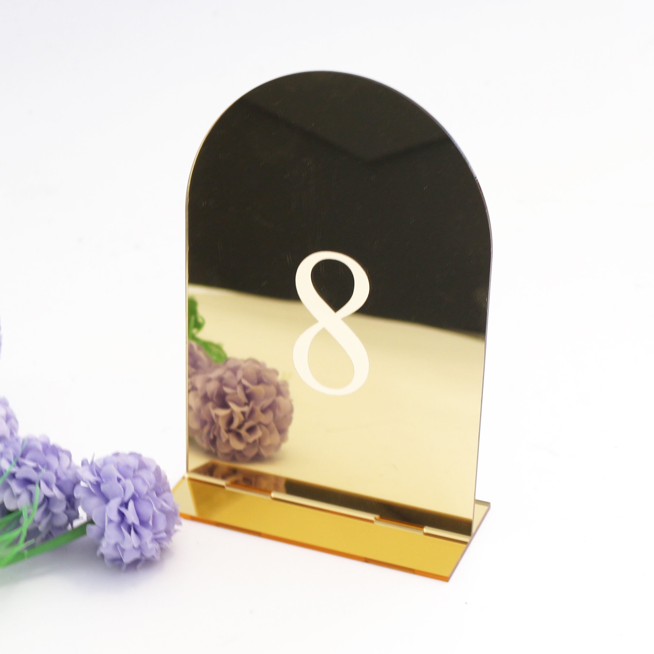 Gold Mirror Arch Acrylic Table Numbers Engraved Writing Wedding Decor With Base