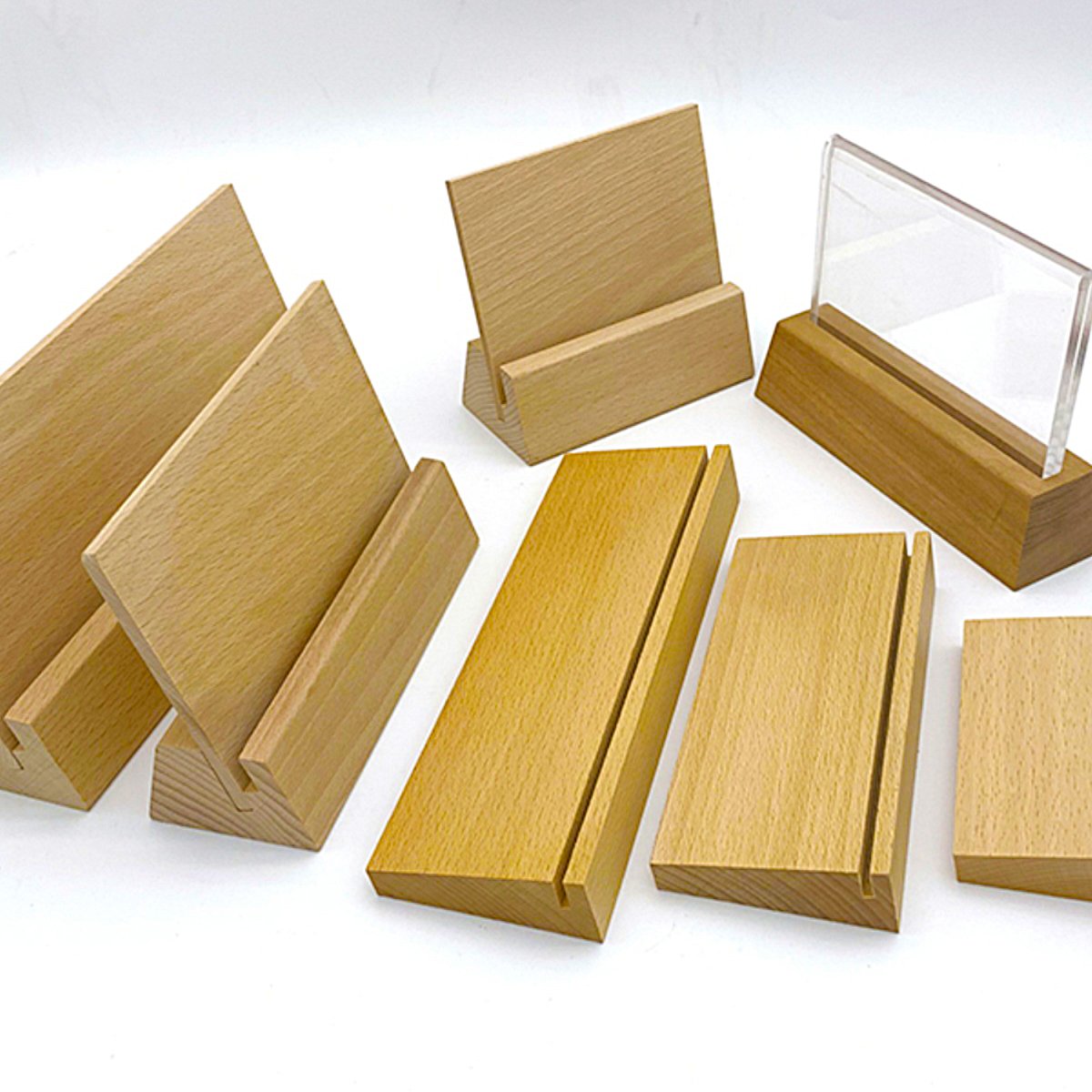Wooden Postcard Holder, Wood Place Card Holders Acrylic Sign Stand for Party Decoration Location Small Table Menu Cards Holders
