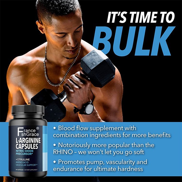 L-Arginine 60 capsules for men, Supports Blood Flow and Vascular Function L-Arginine supplement