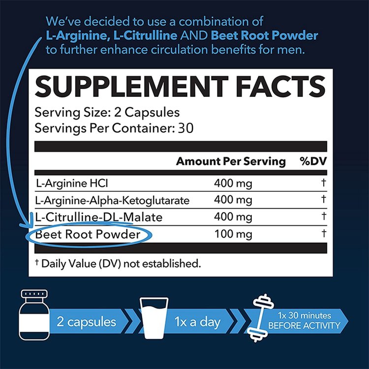 L-Arginine 60 capsules for men, Supports Blood Flow and Vascular Function L-Arginine supplement