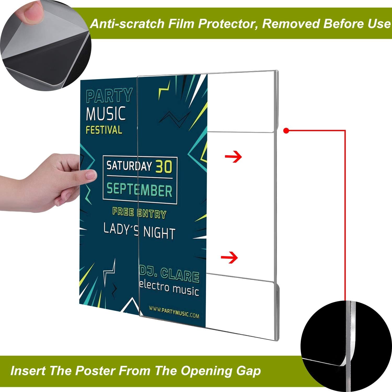 Acrylic Sign Holder 8.5 x 11,Wall Mount Document Holder Wall Sign Holder with Tape Adhesive, for Flyer, Poster, Door, Document
