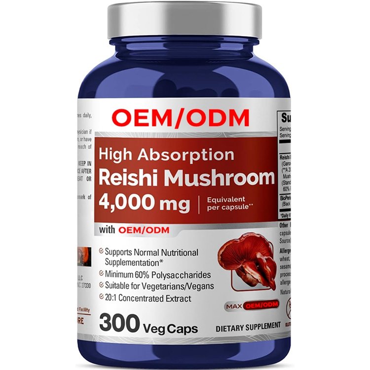 Vegan Non-GMO & Gluten-Free Reishi Mushroom Extract 4000mg Per Capsule 300 Veggie Caps