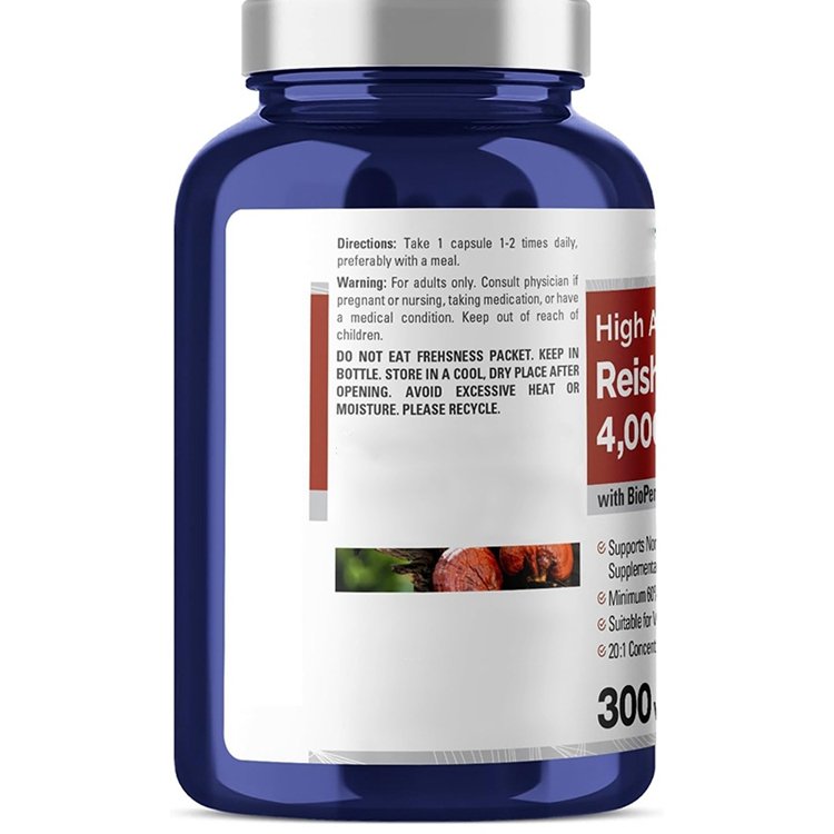 Vegan Non-GMO & Gluten-Free Reishi Mushroom Extract 4000mg Per Capsule 300 Veggie Caps