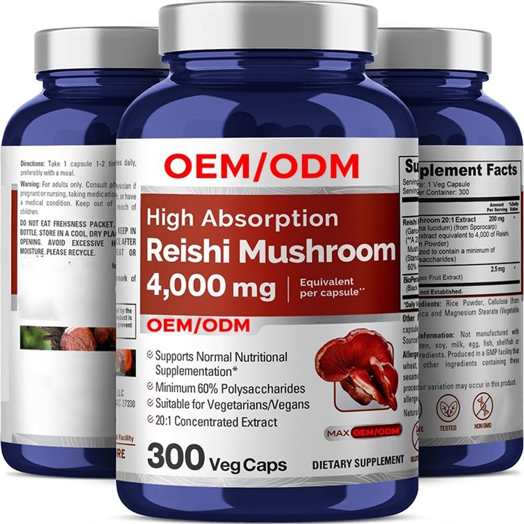 Vegan Non-GMO & Gluten-Free Reishi Mushroom Extract 4000mg Per Capsule 300 Veggie Caps