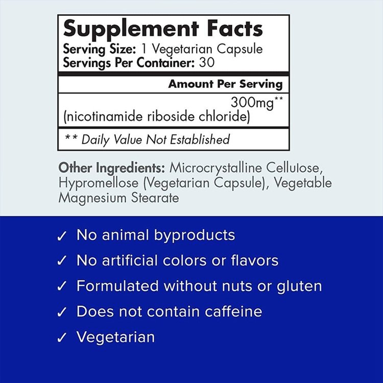 Patented Nicotinamide Riboside NAD+ Supplement 30 Capsules Supports Cellular Energy Metabolism & Repair
