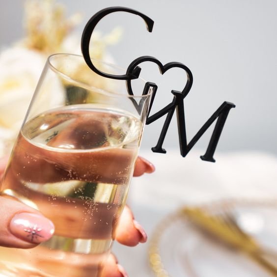 Wedding Drink Toppers Acrylic Drink Tags Wedding Cocktail Glass Initials Drink Stirrer