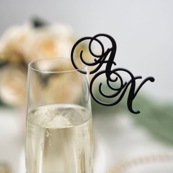 Wedding Drink Toppers Acrylic Drink Tags Wedding Cocktail Glass Initials Drink Stirrer