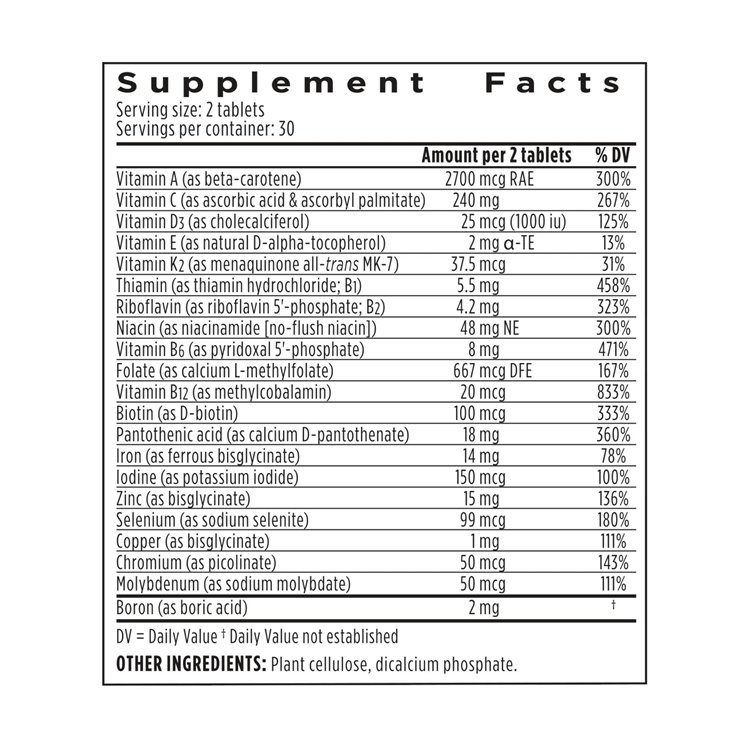 60 Tablets Women's Multivitamin Methylated Folate for MTHFR Clean Label & Vegan with Iron