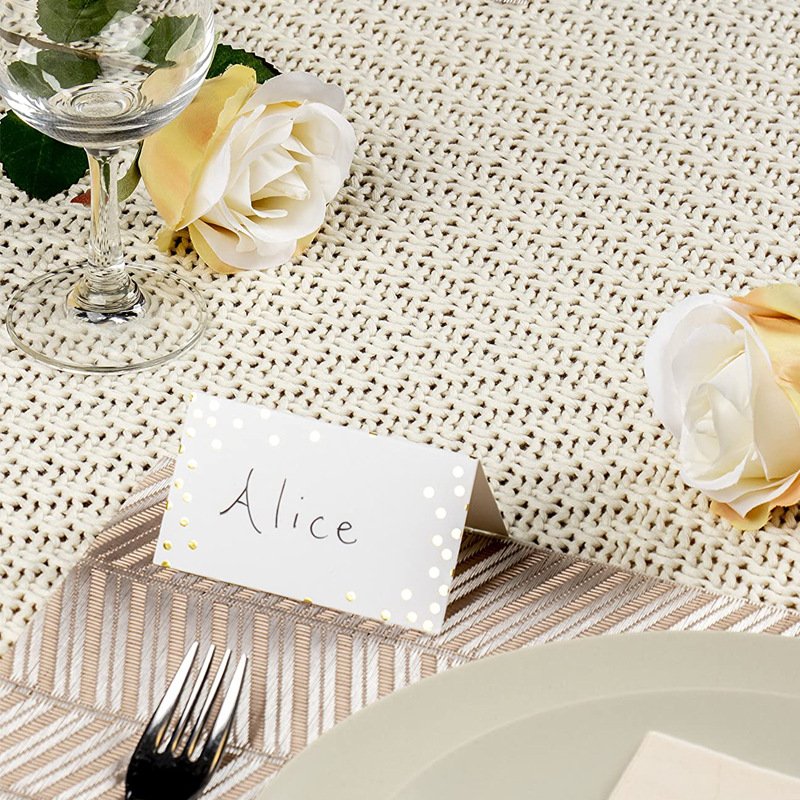 yuyang Personalize Printed Wedding Blank Table Name Cards Reserved Seating Gold Foil Dot Place Cards for Table Setting