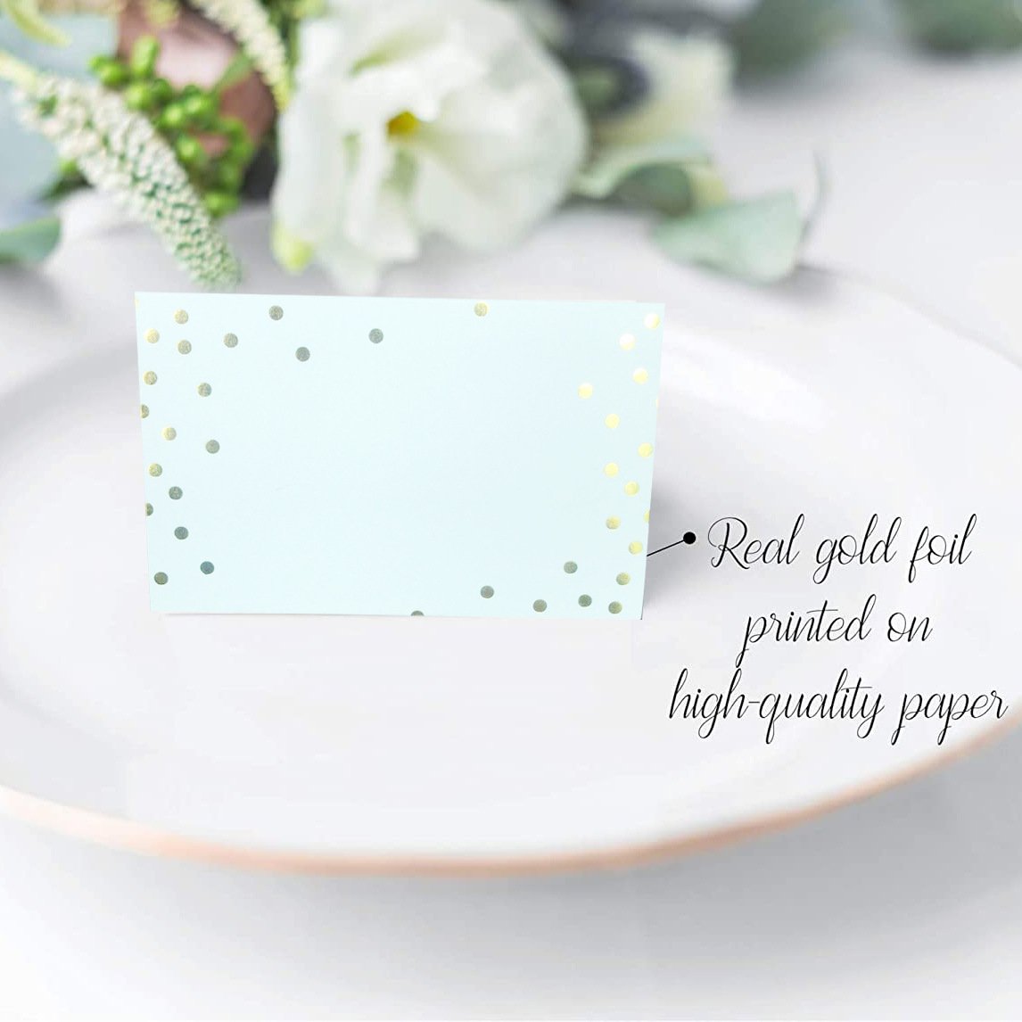 yuyang Personalize Printed Wedding Blank Table Name Cards Reserved Seating Gold Foil Dot Place Cards for Table Setting