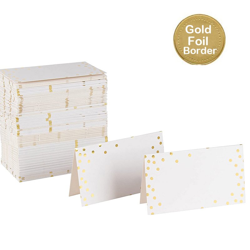 yuyang Personalize Printed Wedding Blank Table Name Cards Reserved Seating Gold Foil Dot Place Cards for Table Setting