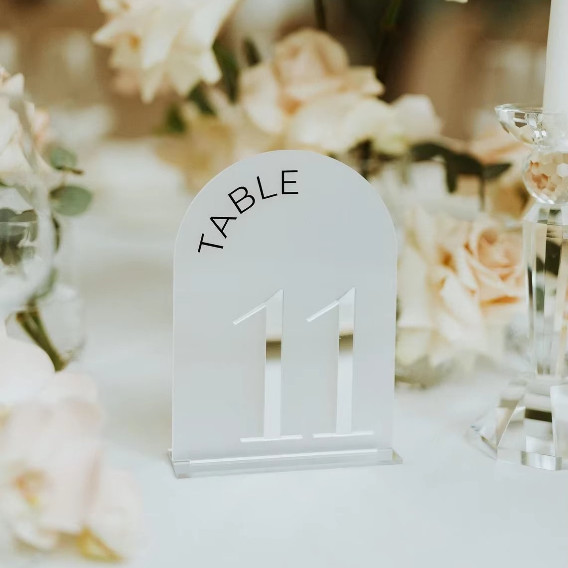 wedding party decor custom luxury frosted 3D silver place card holder stand BLACK rectangle arch acrylic table number