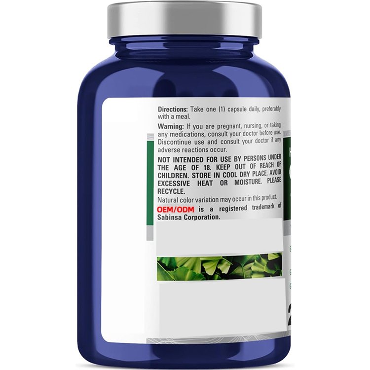 Vegetarian Non-GMO Gluten Free & Extract Ginkgo Biloba Extract 12500mg Per Veggie Caps 200 Capsules