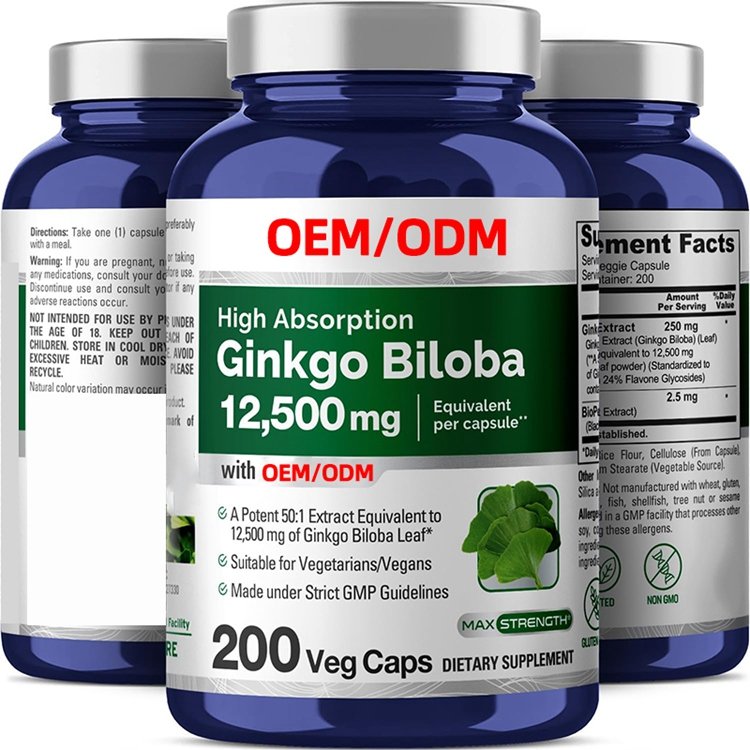 Vegetarian Non-GMO Gluten Free & Extract Ginkgo Biloba Extract 12500mg Per Veggie Caps 200 Capsules