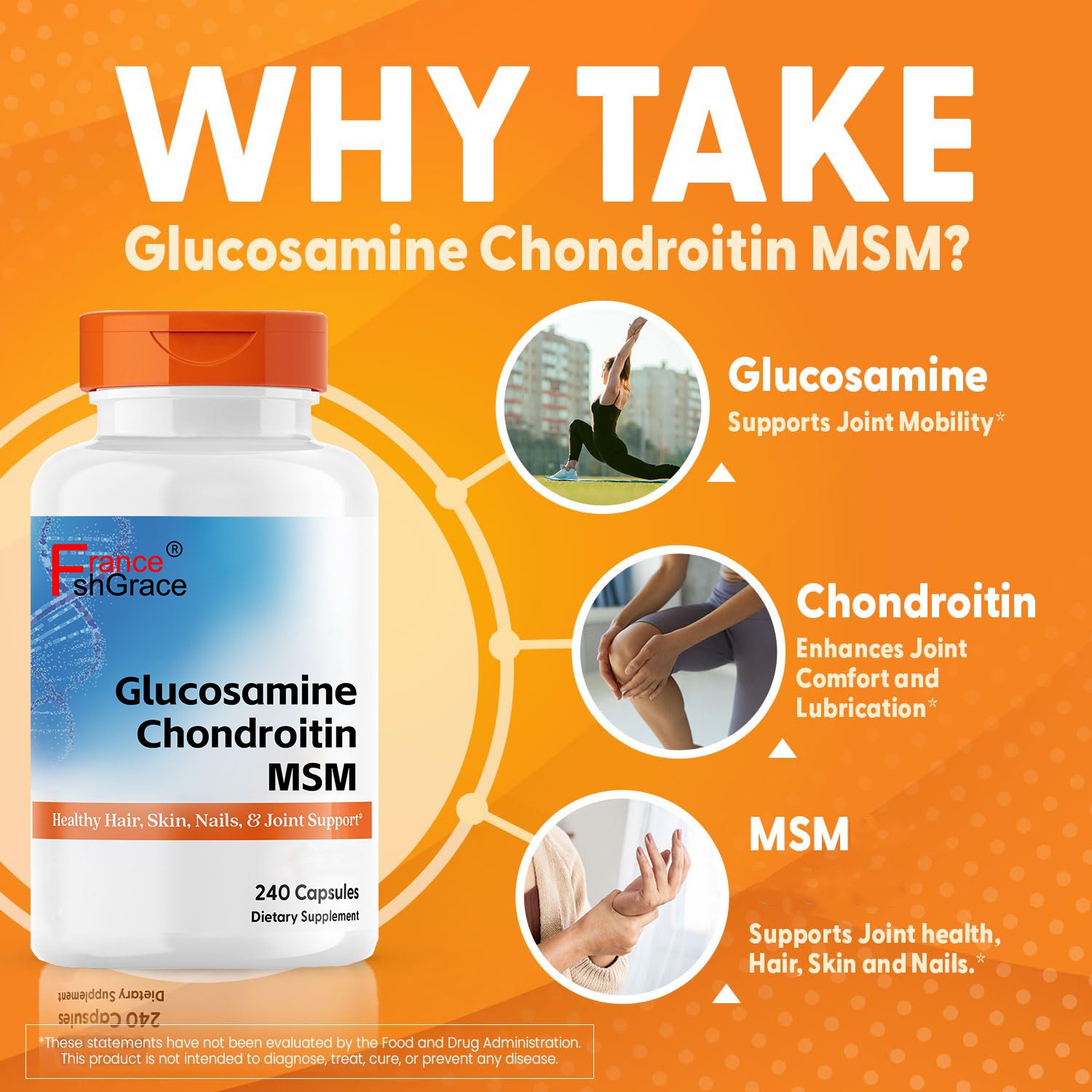 Health Care Glucosamine Chondroitin Capsules, Supports Healthy Joint Structure, 240 capsules for reducing joint discomfort