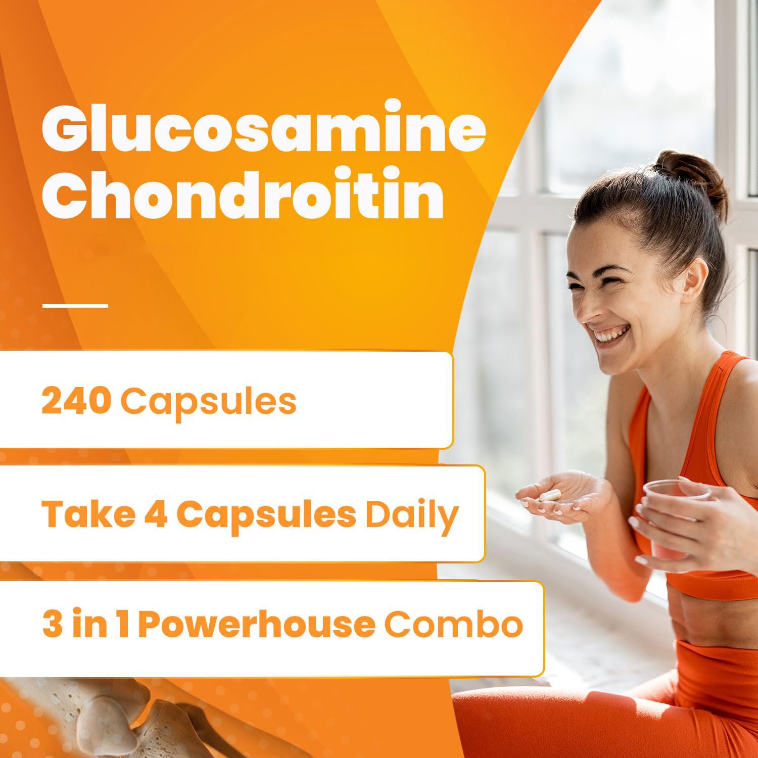 Health Care Glucosamine Chondroitin Capsules, Supports Healthy Joint Structure, 240 capsules for reducing joint discomfort