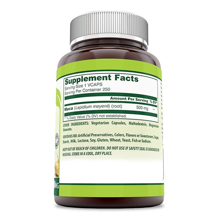 Made With Organic Maca Root Natural 250 Veggie Capsules Dietary Supplement Promotes Fertility Reproductive Health