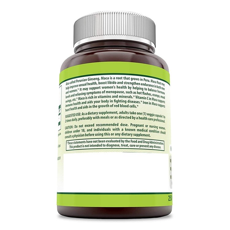 Made With Organic Maca Root Natural 250 Veggie Capsules Dietary Supplement Promotes Fertility Reproductive Health