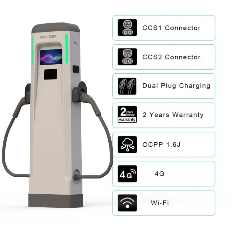 New Condition 100kW DC Fast Charger Floor Mounted Electric Vehicle Charging Station CCS2 CHAdeMO Interface Standards Home Use