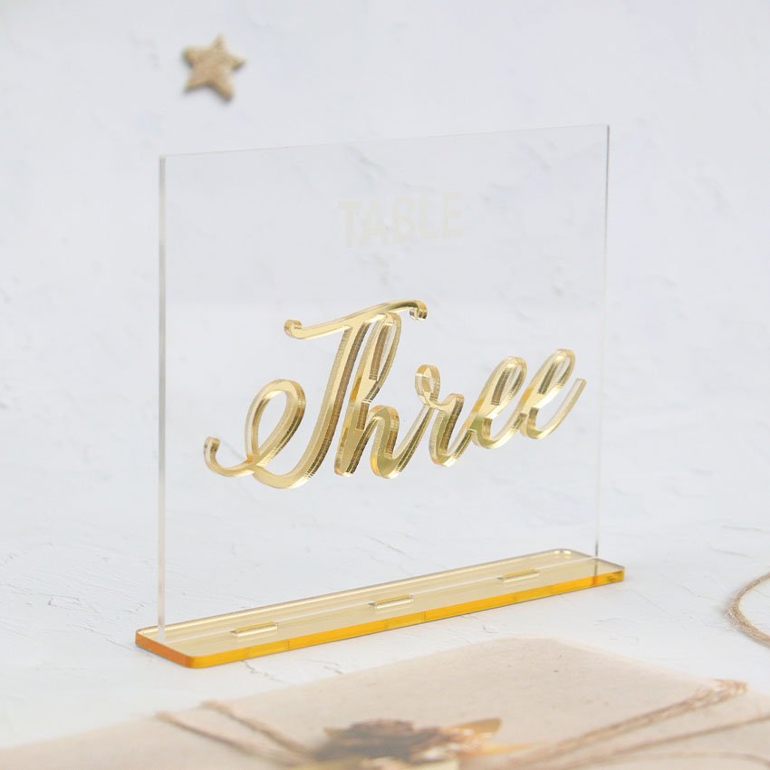 Blank Acrylic Sign With Gold Stands Holder Clear Mirror Place Card Table Number For Wedding Party Event