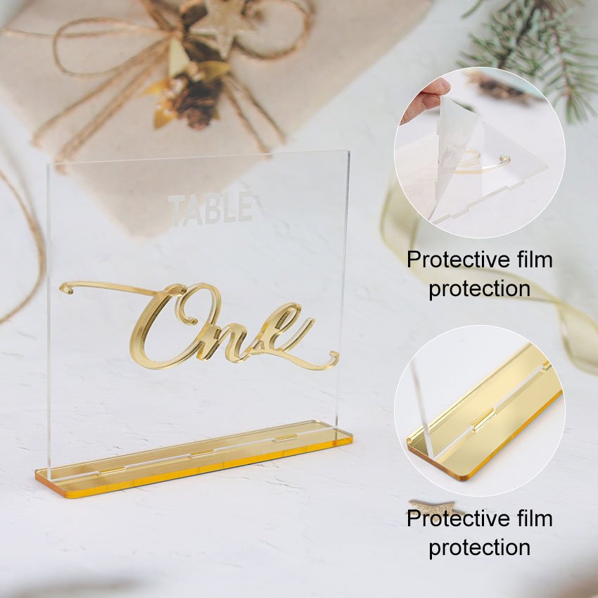 Blank Acrylic Sign With Gold Stands Holder Clear Mirror Place Card Table Number For Wedding Party Event
