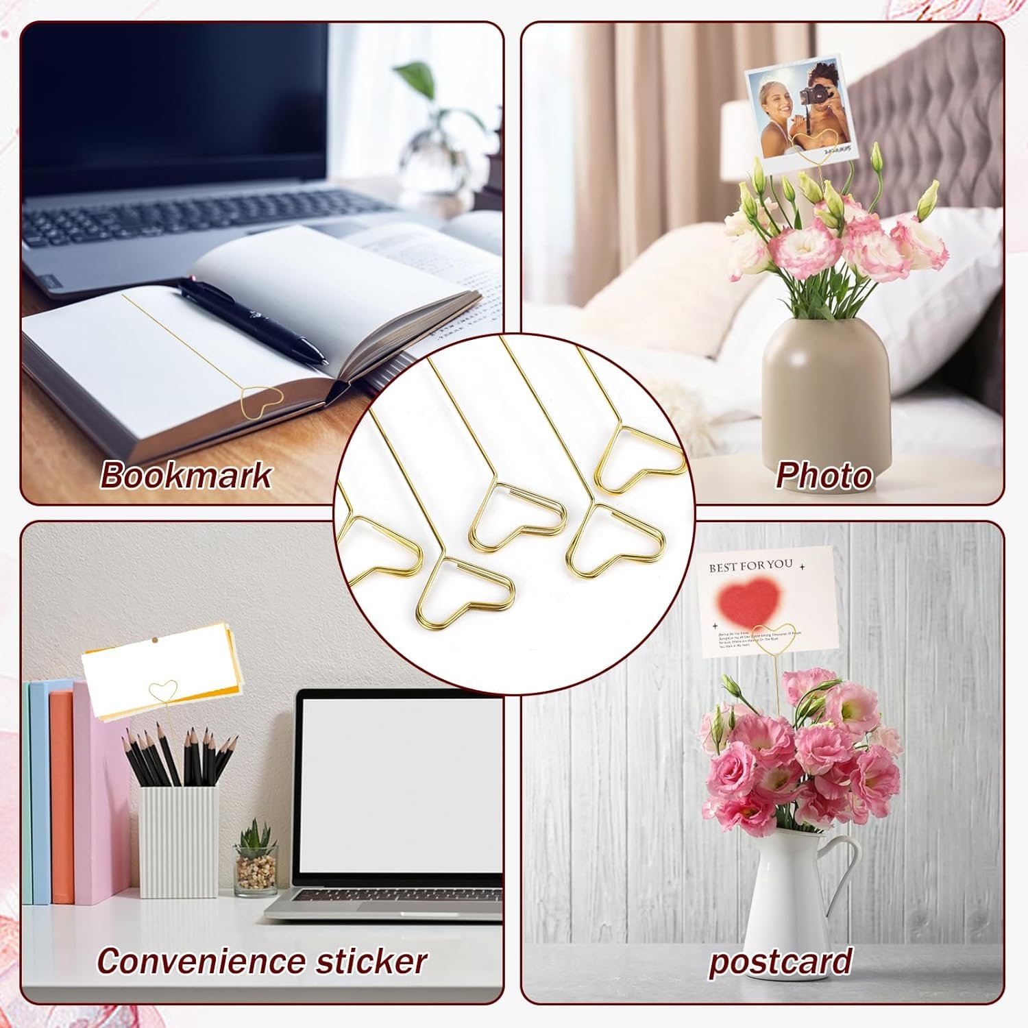 Gold color Heart shape Flower Pick clips metal wire Floral place card holder stick clip