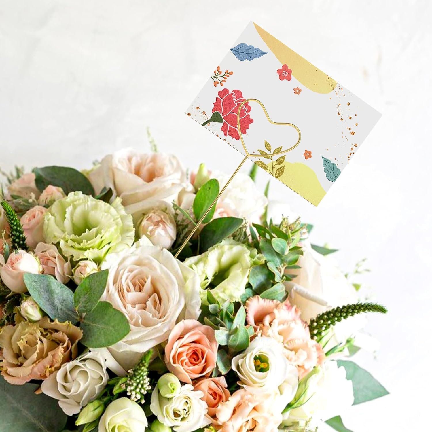 Gold color Heart shape Flower Pick clips metal wire Floral place card holder stick clip