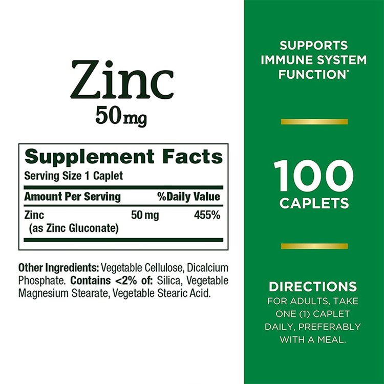 100 50mg Caplets Zinc Dietary Supplement Supports Immune Health System Function