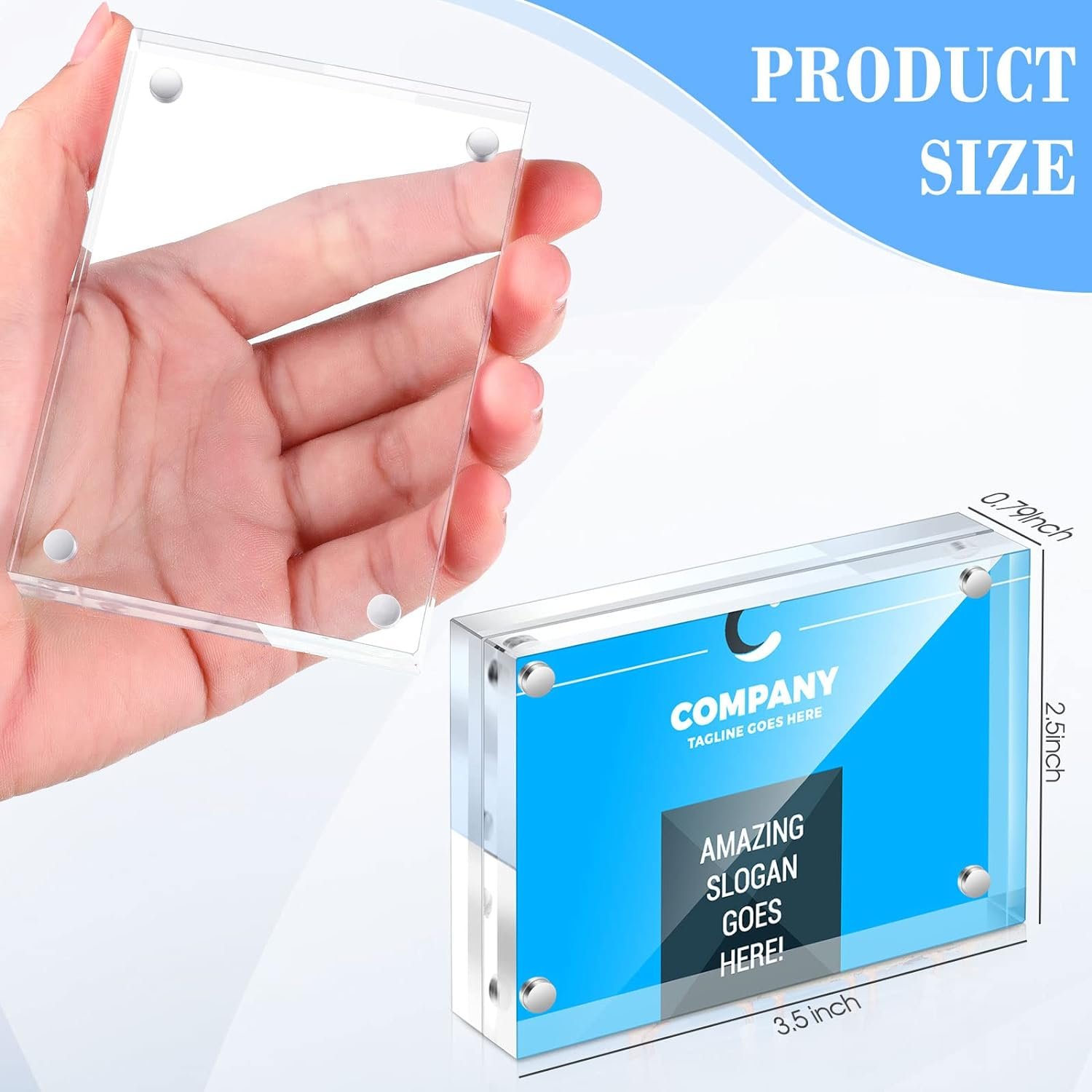 Acrylic Business Card Frame 2.5 x 3.5 inch Clear Double Sided Block Set, 20mm Thickness Frameless Magnetic Photo Frames