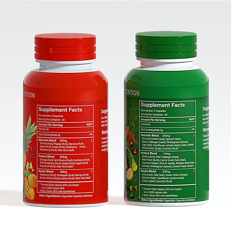 90 Fruit and 90 Veggie Fruits and Veggies Vitamins Supplements Dietary Nutritional Balance Capsules
