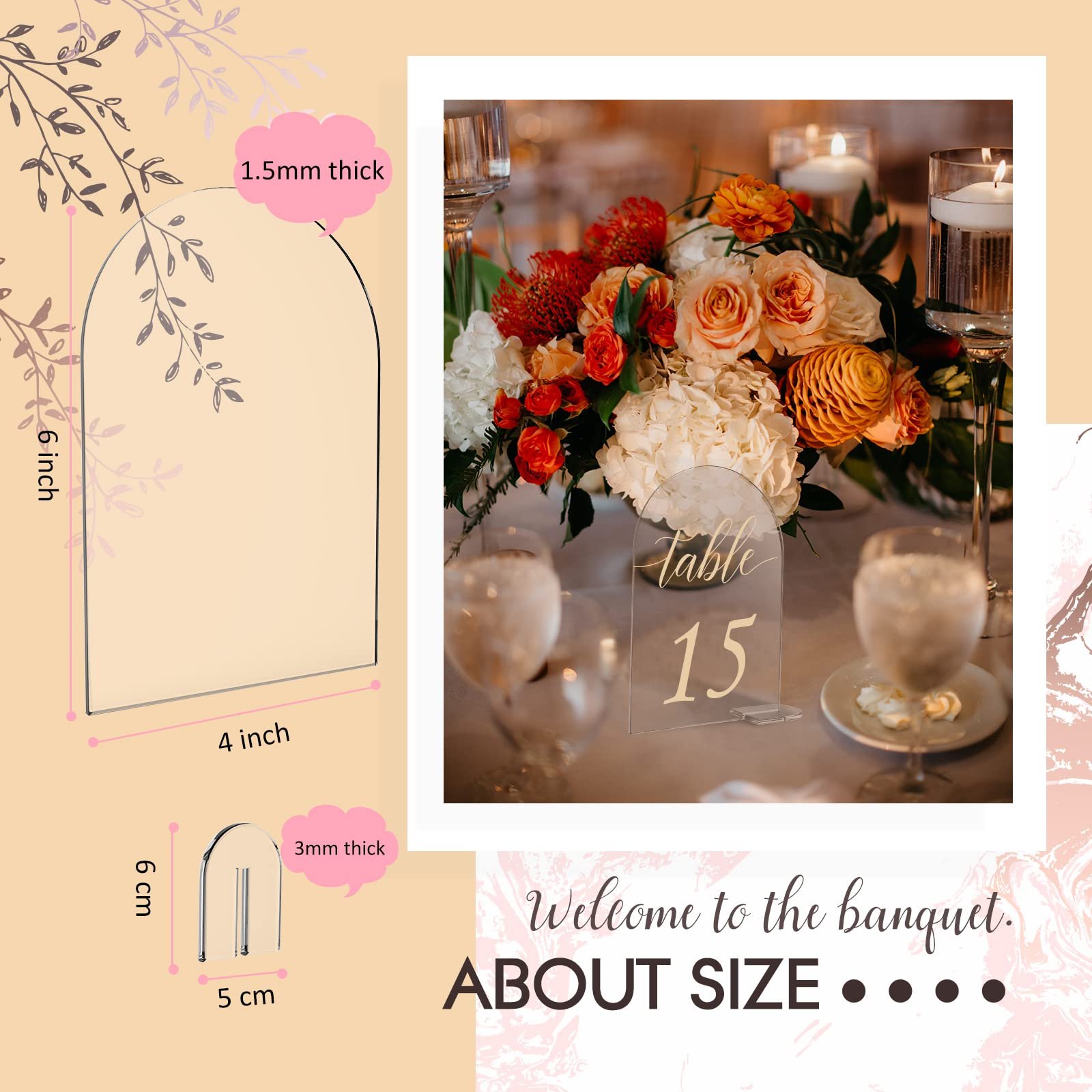 Factory wholesale Clear 1-30 Gold Printed events party supplies Acrylic Arch Tabletop Sign with Holder for wedding centerpieces