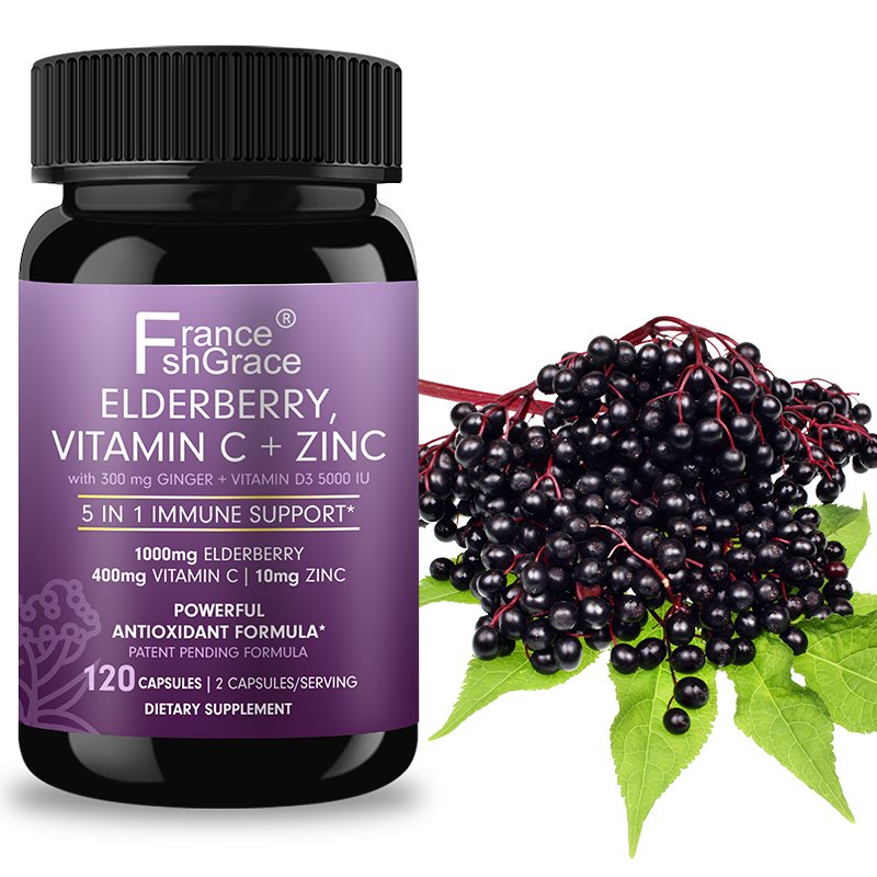 Sambucus Elderberry with Zinc and Vitamin C for Adults Vitamin D3 Ginger Immune Support Supplemen Black Dried Elderberry Capsul