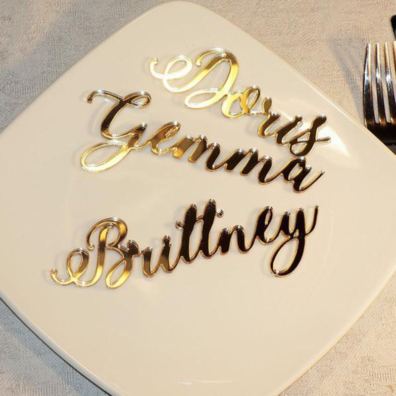 Personalized Laser Cut Acrylic Names Gold Acrylic Place Cards Name Settings Tags Wedding Party Table Signs