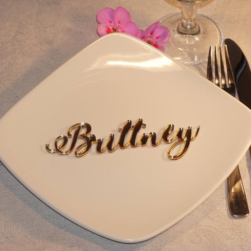 Personalized Laser Cut Acrylic Names Gold Acrylic Place Cards Name Settings Tags Wedding Party Table Signs