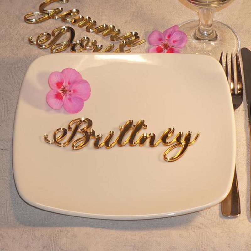 Personalized Laser Cut Acrylic Names Gold Acrylic Place Cards Name Settings Tags Wedding Party Table Signs