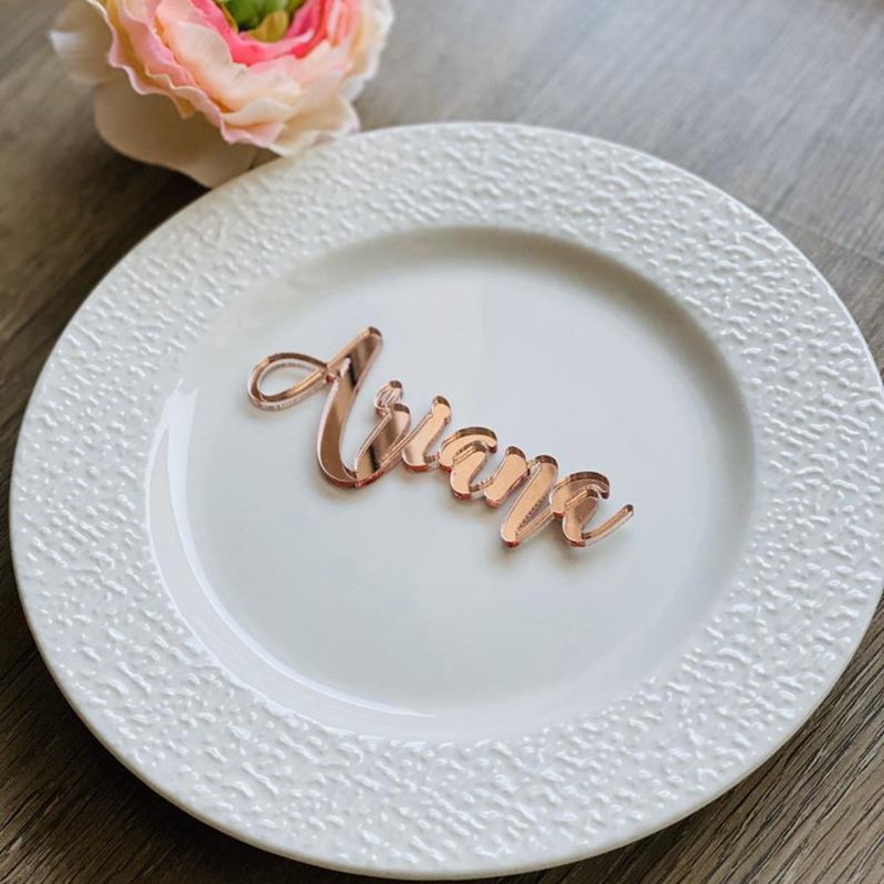 Personalized Laser Cut Acrylic Names Gold Acrylic Place Cards Name Settings Tags Wedding Party Table Signs