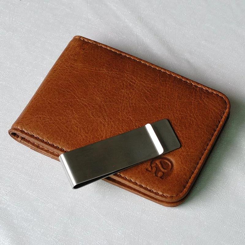 Vintage ID Card Genuine Leather Credit Men Front Pocket Slim Minimalist Bifold Pocket Wallet
