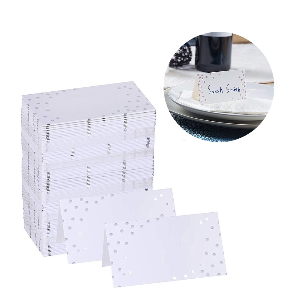 Factory wholesale blank white small paper table place card simply classic wedding table name card with sliver gold foil border