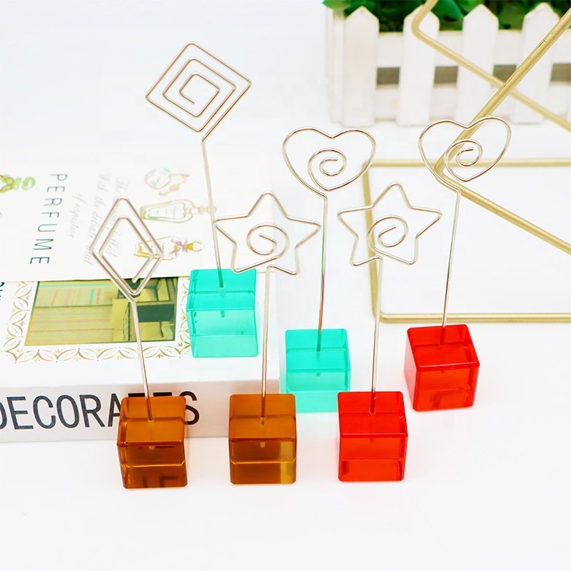 Cube Acrylic Base Shape Wire Memo Clip Table Number Card Photo Picture Memo Note Display Stand Holder