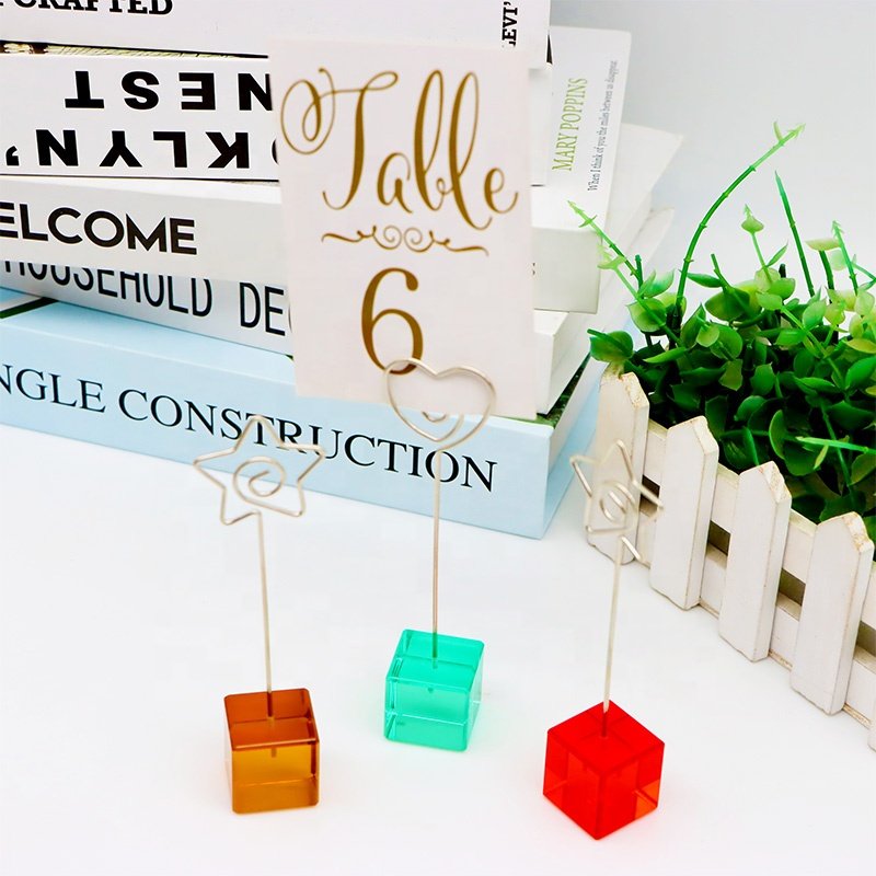 Cube Acrylic Base Shape Wire Memo Clip Table Number Card Photo Picture Memo Note Display Stand Holder