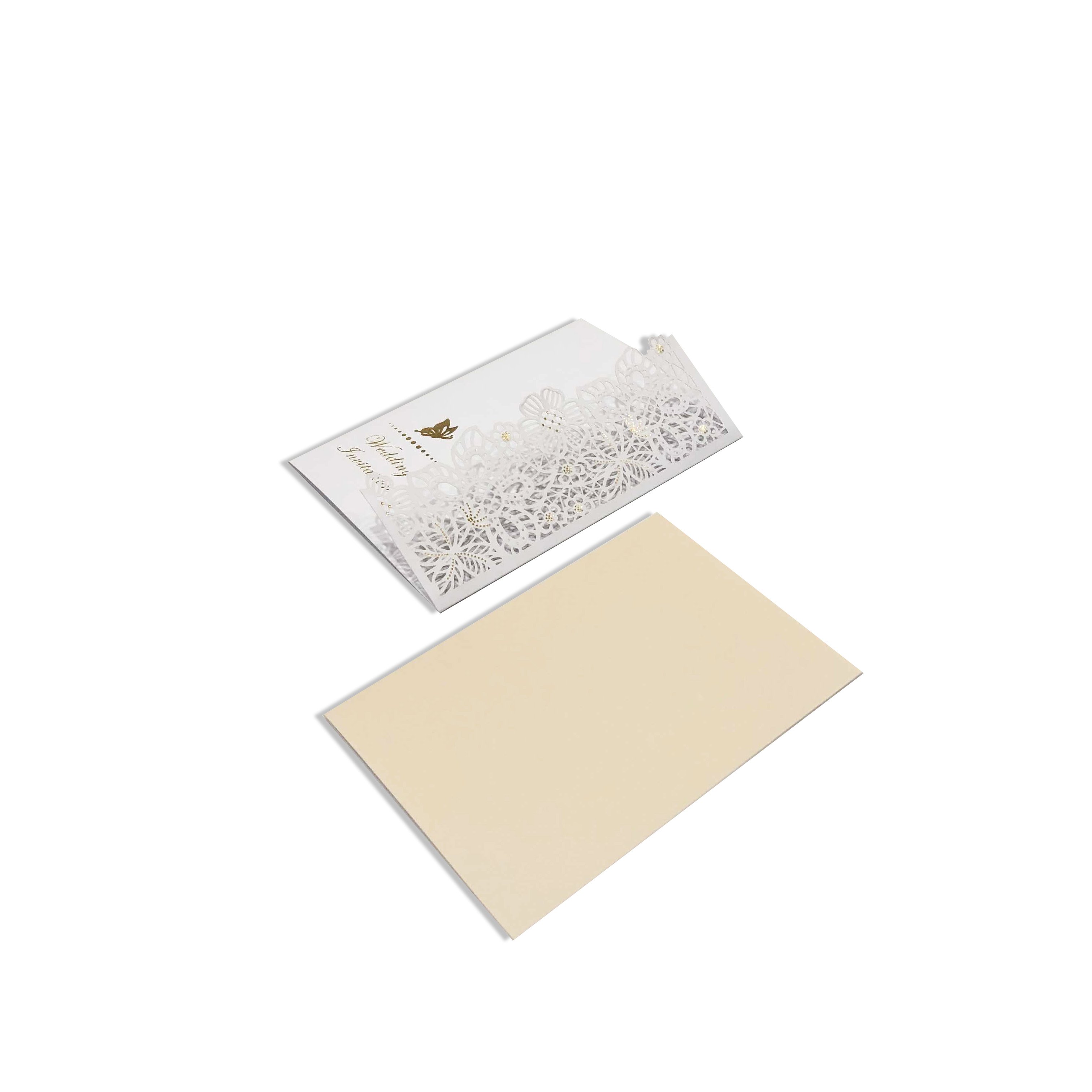 Personalized matte uncoated paper laser cut wedding place cards luxury invitation 3 fold card wedding invitation