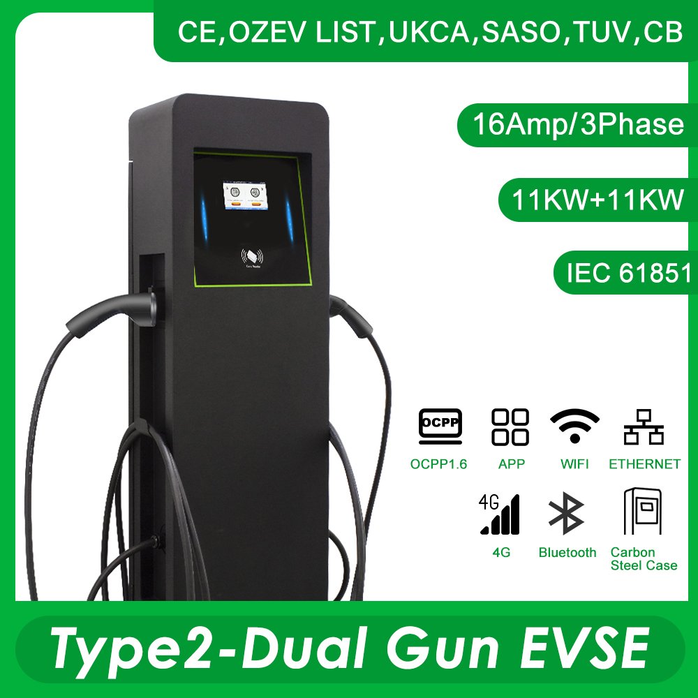 Oem 44kw Ev Charger type 2 AC 22 kW EV Car Level 2 EV Charging Station With POS Terminal Credit Card Payment Gateway APP