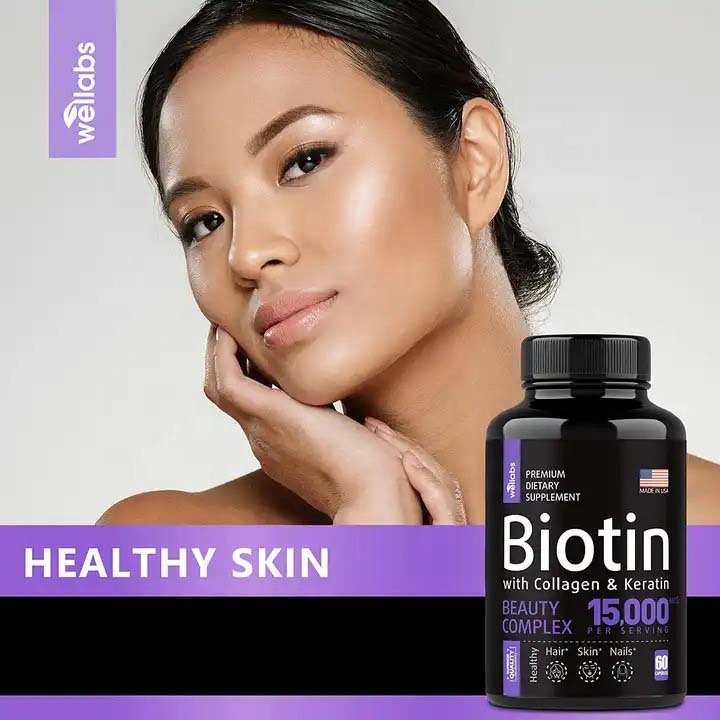 B1 B2 B3 B6 B7 Nails Skin Supplement 60 Capsules Biotin with Hyaluronic Acid Collagen Keratin Vitamins for Hair Growth