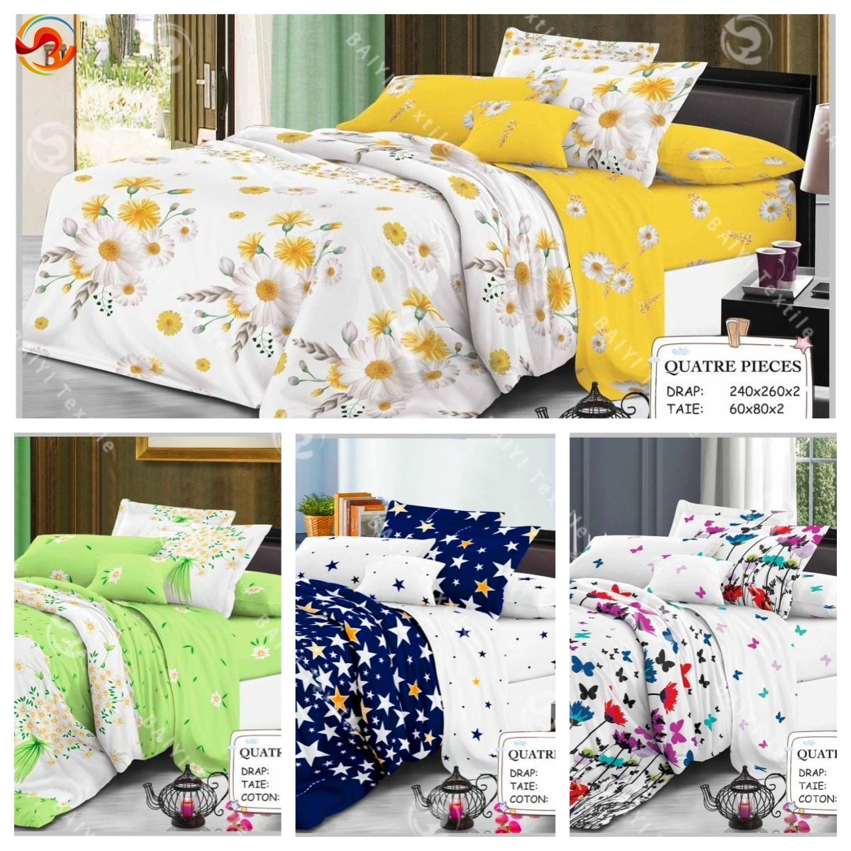 Wholesale king size Two bed Sheet and Two Pillowcases complete cotton bed sheets 3 places cotton Drap set