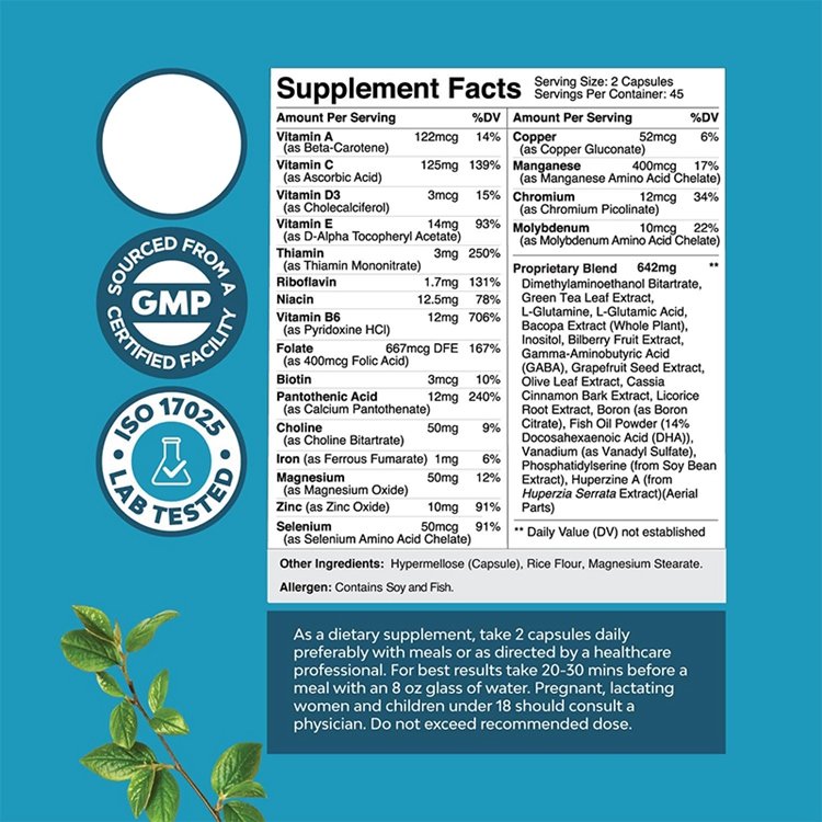 OEM Advanced Nootropics Brain Supplement Synergetic Mental Energy and Focus Supplement with Vitamins for Cognitive Enhancement