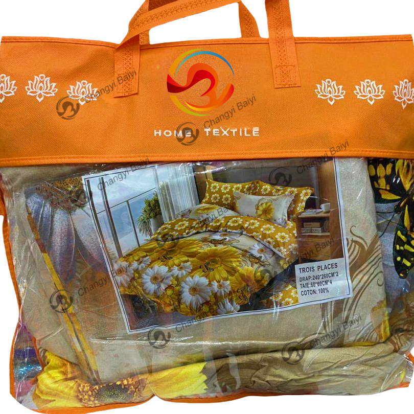 Wholesale trois places drap de lit drap house 100% cotton king bed sheet set pillow cases