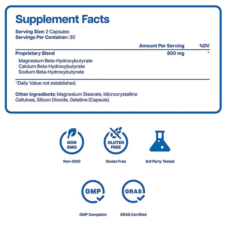 60 Capsules Dietary Supplement Keto Bhb Ketones Supports Ketosis Gluten Free Capsules